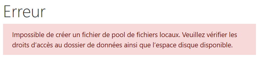 Impossible de créer un fichier de pool de fichiers locaux. Veuillez vérifier les droits d’accès au dossier de données ainsi q